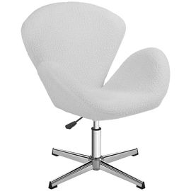 Fauteuil De Bureau Néo-Rétro Acier Chromé Effet Laine Bouclée Blanc