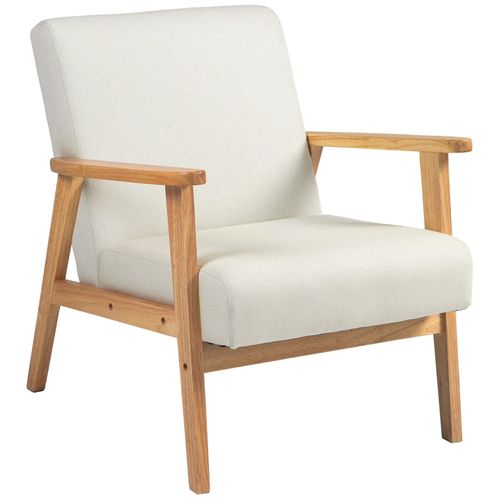 Fauteuil Lounge Style Néo-Rétro Assise Dossier Ergonomique Accoudoirs Structure Bois Hévéa Revêtement Lin Gris Foncé