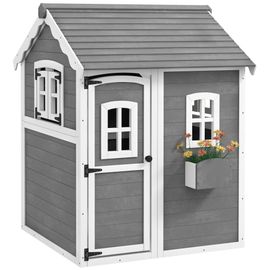 Cabane Enfant De Jardin - Porte, Fenêtres, Jardinière, Plancher - Bois Gris Blanc