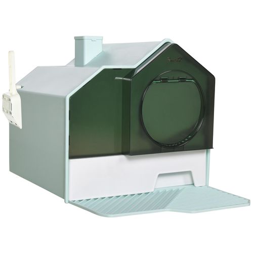 Maison De Toilette Chat Design Maisonnette Porte Battante Pelle Filtre Tapis Bleu