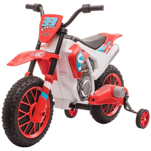 Moto cross électrique enfant 3 à 5 ans 12 V 3-8 Km/h avec roulettes latérales amovibles dim. 106,5L x 51,5l x 68H cm rouge
