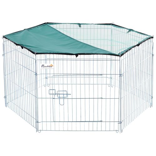 Pawhut Parc Enclos Modulable Acier 6 Panneaux Et 1 Porte Pour Chiens Ø 120 X 60 Cm Gris Métal Vert