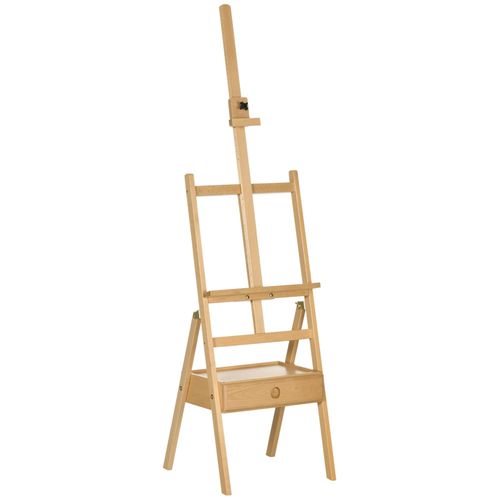 Chevalet Sur Pied Avec Tiroir - Chevalet D'artiste - Hauteur Réglable - Bois De Hêtre Verni