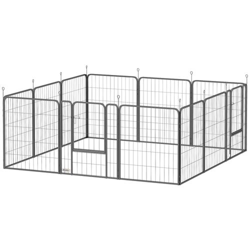 Parc Enclos Chien Modulable Pliable 12 Panneaux H.80cm 2 Portes Verrouillables Acier Époxy Noir