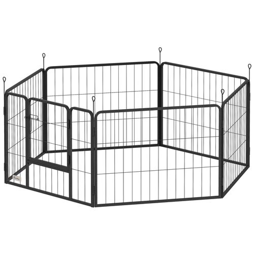 Parc Enclos Chien Modulable Pliable 6 Panneaux H.60cm Porte Verrouillable Acier Époxy Noir
