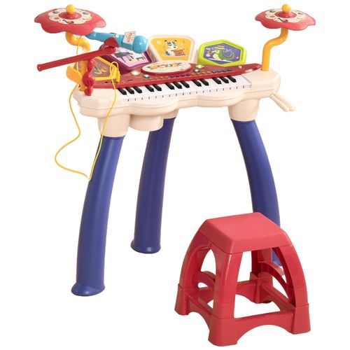 Jouet musical piano électronique batterie 2 en 1 - tabouret, micro et support - clavier 32 touches, effet lumineux, nombreux modes - PP multicolore