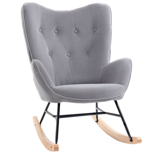 Fauteuil À Bascule Oreilles Accoudoirs Aspect Velours Gris
