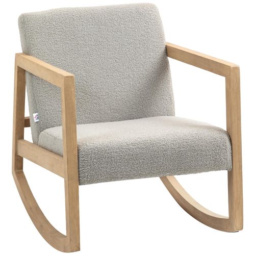 Fauteuil Lounge À Bascule Bois Hévéa Revêtement Effet Peau De Mouton Polyester Gris