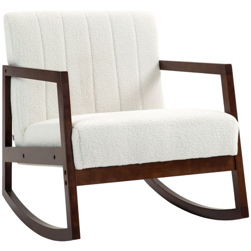 Fauteuil Lounge À Bascule Bois Hévéa Effet Laine Bouclée Crème