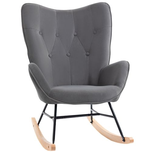 Fauteuil À Bascule Oreilles Accoudoirs Aspect Velours Anthracite