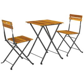 Ensemble Bistrot De Jardin 3 Pièces Pliables Style Exotique Acier Noir Lattes Bois Acacia Verni
