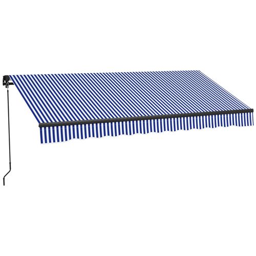 Store Banne Manuel Rétractable Inclinaison Réglable Manivelle Alu Polyester Anti-Uv Bleu Blanc