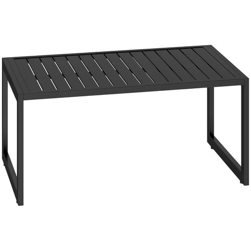 Table Basse De Jardin Rectangulaire Dim. 90 X 50 X 42 Cm Plateau À Lattes Alu Noir