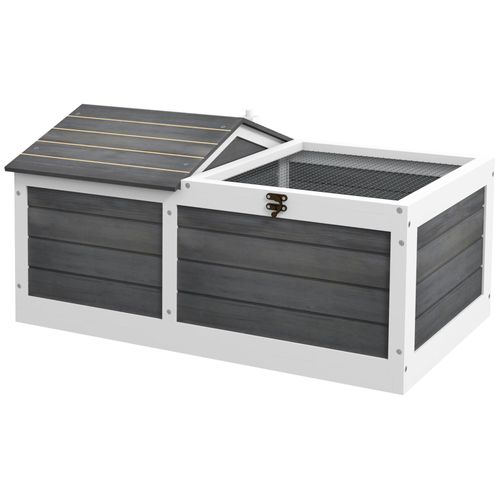 Enclos Pour Tortue - Parc Pour Tortue - Niche, Enclos Extérieur Grillagé, Toit Ouvrant Verrouillable - Sapin Gris Blanc