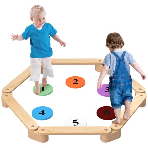 Poutre D'équilibre Enfant En Bois - Pierres D'obstacle Colorées - Intérieur Extérieur
