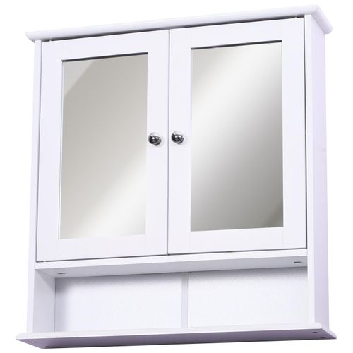 Armoire Murale Étagère Salle De Bain 56l X 13l X 58h Cm Double Porte Miroir Étagère Réglable Mdf Blanc