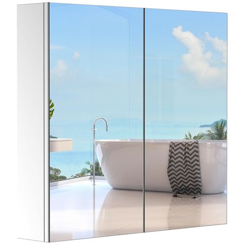 Armoire Miroir Rangement Toilette Salle De Bain Meuble Mural Dim. 60l X 12l X 55h Cm Acier Inox.