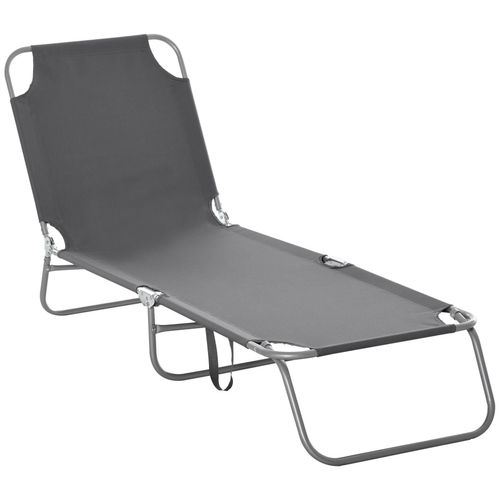 Bain De Soleil Transat Pliable Dossier Réglable Multipositions Métal Et Polyester Gris