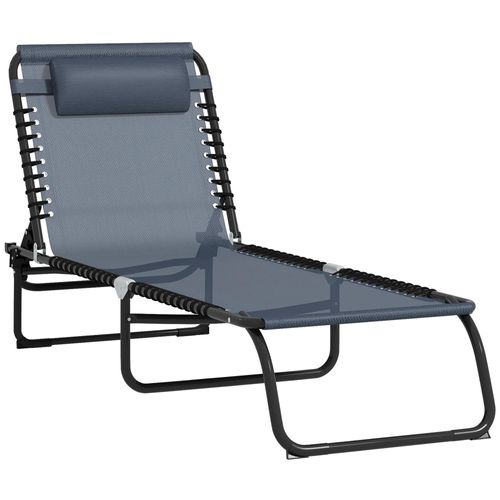 Bain De Soleil Transat Pliable Dossier Inclinable Multi-Positions Acier Thermoplastique Lacets Élastiques Noir Textilène Gris