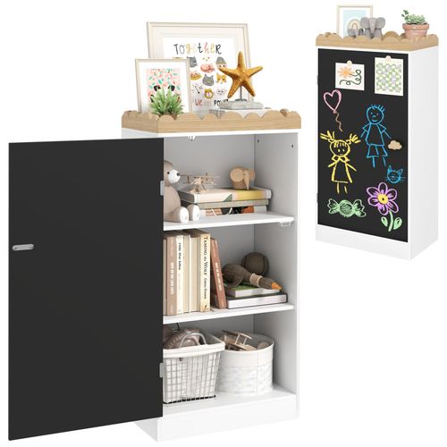 Armoire Enfant Design Nuage - Porte Tableau Noir 2 En 1 - 2 Étagères, Plateau - Blanc Aspect Bois