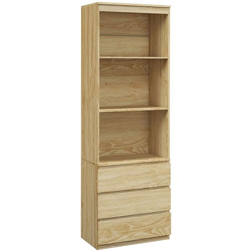 Bibliothèque 3 Étagères 3 Tiroirs - Aspect Bois Naturel