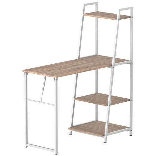 Bureau Pliable Rabattable - Bureau Bibliothèque 2 En 1 - 4 Étagères - Imitation Bois Chêne Clair Métal Bl