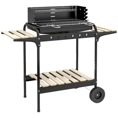 Barbecue à charbon sur pied grille réglable 2 roues 3 étagères récupérateur de cendres noir
