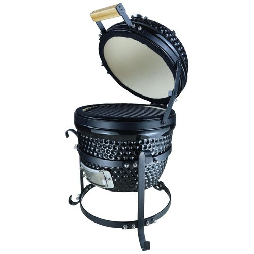 Barbecue À Charbon Bbq Grill Fumoir Sur Pieds Design Contemporain Olive Acier Céramique Martelé Noir