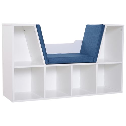 Bibliothèque Banc 2 En 1 Design Contemporain 6 Casiers 3 Coussins Fournis 102l X 30l X 61h Cm Blanc Bleu