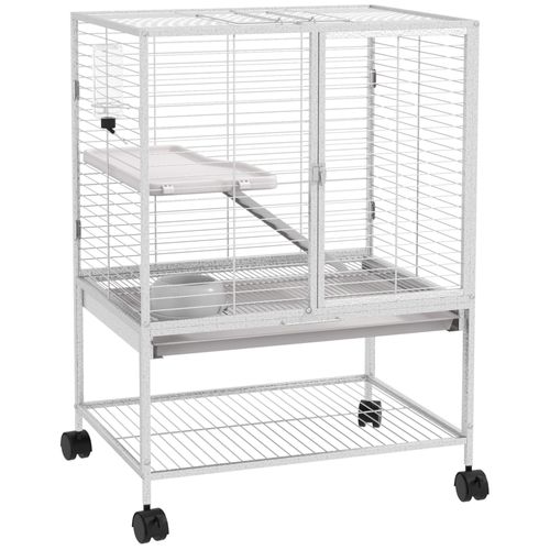 Cage Pour Rongeurs Furet Chinchilla Plateforme Rampe 2 Portes Biberon Gamelle Plateau Étagère Acier Gris Clair