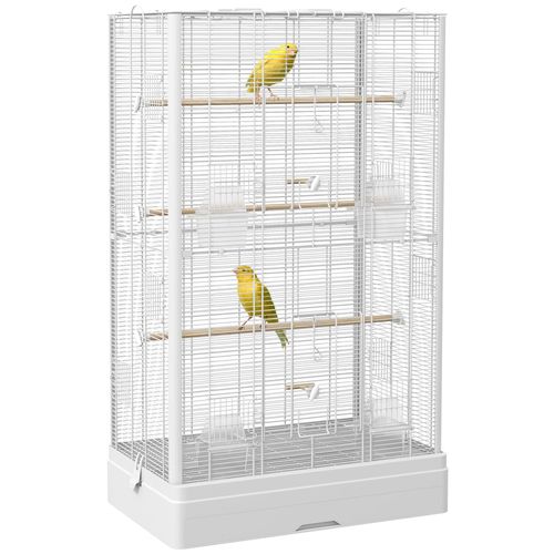 Cage À Oiseaux Volière Avec Portes Perchoirs - 61 X 36,5 X 98 Cm - Blanc