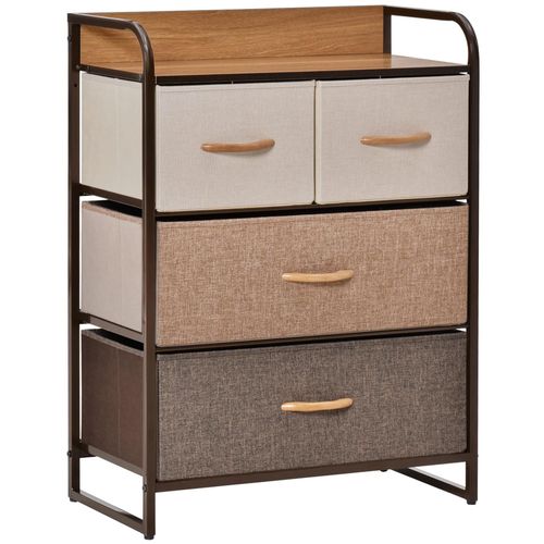 Meuble De Rangement Chiffonnier 4 Tiroirs En Tissu 58 X 29 X 78,5 Cm Marron Beige Brun