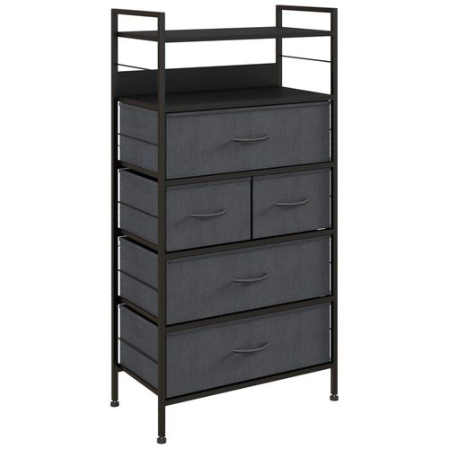 Meuble De Rangement Commode 5 Tiroirs 2 Étagères Acier Mdf Non Tissé Noir