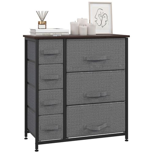 Meuble De Rangement Commode Design 64l X 30l X 71h Cm 7 Tiroirs Métal Mdf Non Tissé Noir