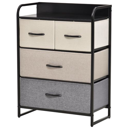 Commode 4 Tiroir Tissu Gris Beige Écru Châssis Métal Noir
