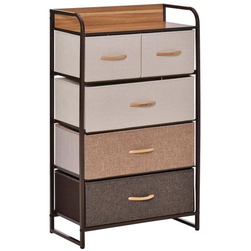 Commode Meuble De Rangement 5 Tiroirs Pliables En Tissu 58 X 29 X 99 Cm Marron