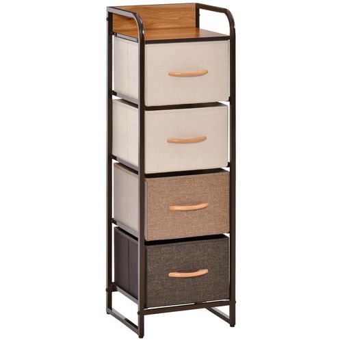 Meuble De Rangement Chiffonnier 4 Tiroirs Acier Mdf Aspect Bois Non Tissé Marron Beige