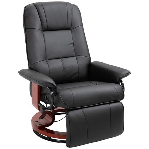 Fauteuil Relax Inclinable Pivotant Bois Revêtement Synthétique Noir