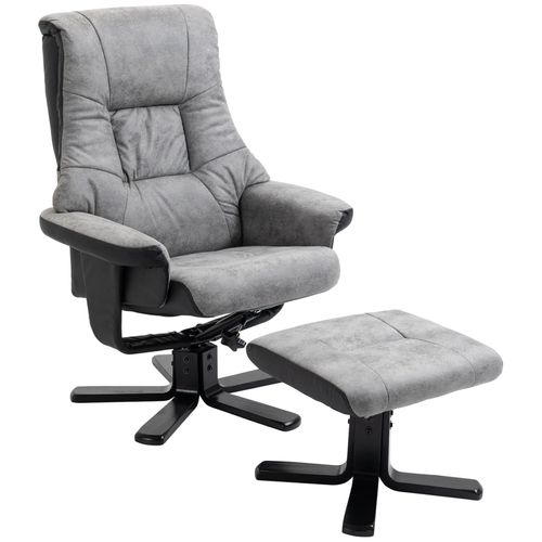 Fauteuil Relax Style Contemporain - Dossier Inclinable, Repose-Pied - Piètement Bois Peuplier Noir Tissu Technique Gris