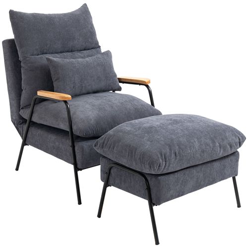 Fauteuil Lounge Inclinable Néo-Rétro Repose-Pied Velours Cotelé Gris