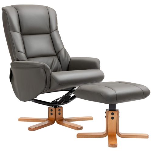 Fauteuil Relax Inclinable Avec Repose-Pied Assorti - Fonction À Bascule - Bois Revêtement Synthétique Gris