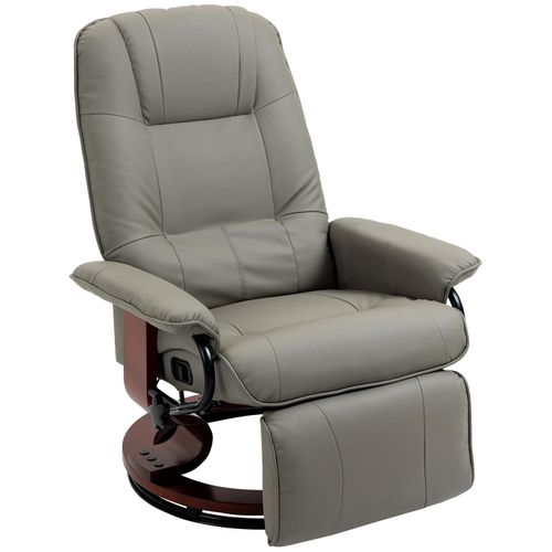Fauteuil Relax Inclinable Pivotant Repose-Pied Réglable Piètement Bois Revêtement Synthétique Gris