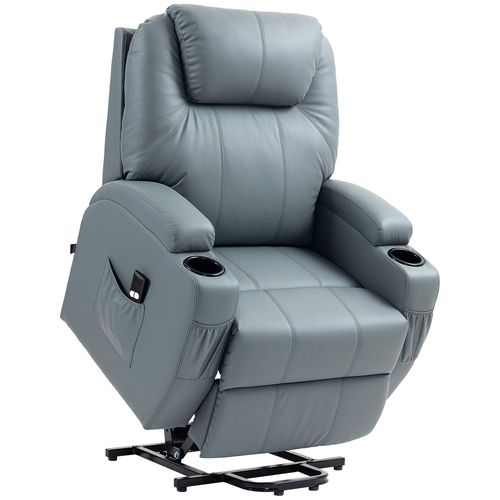 Fauteuil Releveur Électrique Fauteuil De Relaxation Inclinable Repose-Pied Relevable Grand Confort Télécommande Revêtement Synthétique Gris