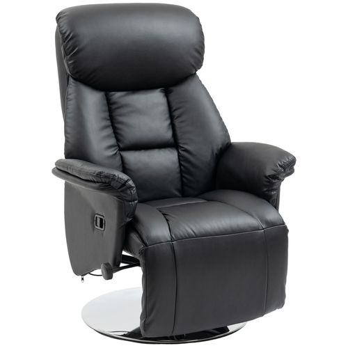 Fauteuil Relax Inclinable Repose-Pied Réglable Pivotant 360° Piètement Métal Chromé Revêtement Synthétique Noir