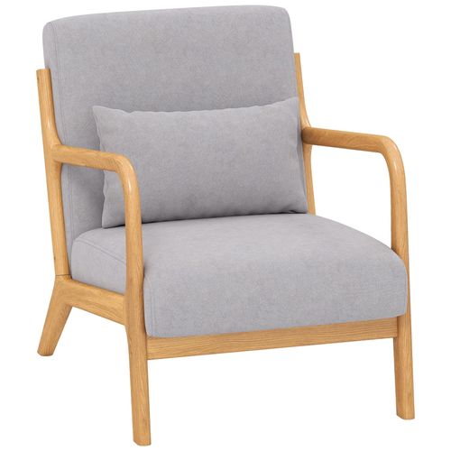 Fauteuil Lounge 3 Coussins Bois Hévéa Aspect Velours Gris