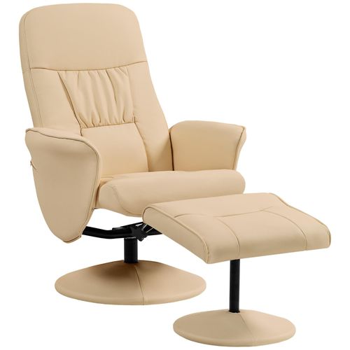 Fauteuil Relax Inclinable Pivotant Style Contemporain Avec Repose-Pied Revêtement Synthétique Beige