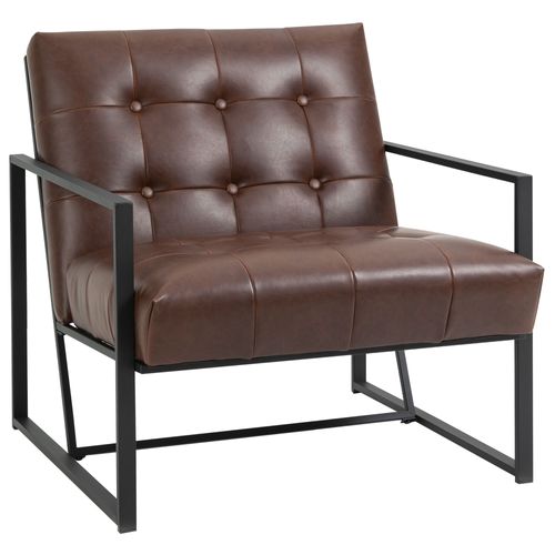 Fauteuil Lounge Métal Noir Revêtement Synthétique Marron