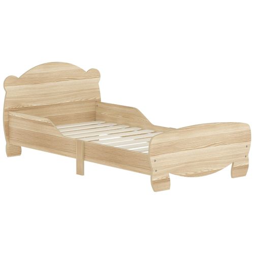 Lit Pour Enfant 3-6 Ans Design Ourson - Sommier À Lattes Inclus - Barrières De Sécurité - Effet Bois Naturel