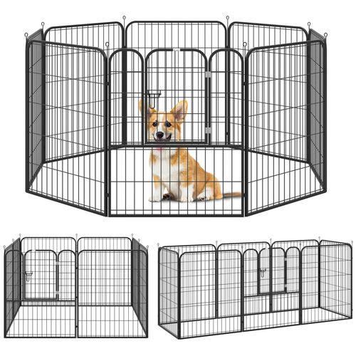 Luxe Parc Enclos Modulable Pour Chien 8 Panneaux Porte Verrouillable Acier Époxy Noir