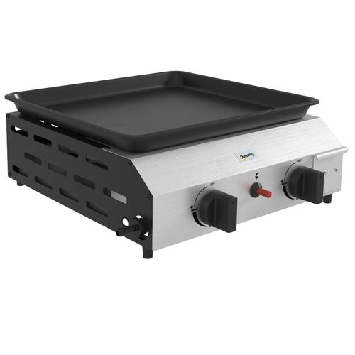 Plancha gaz portable antiadhésive 2 brûleurs 4,8 kW surface cuisson 40L x 34l cm acier inox émaillé